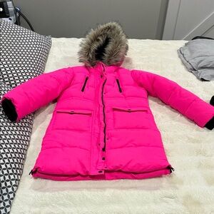 George Pink Women's Jacket with Faux Fur Hood